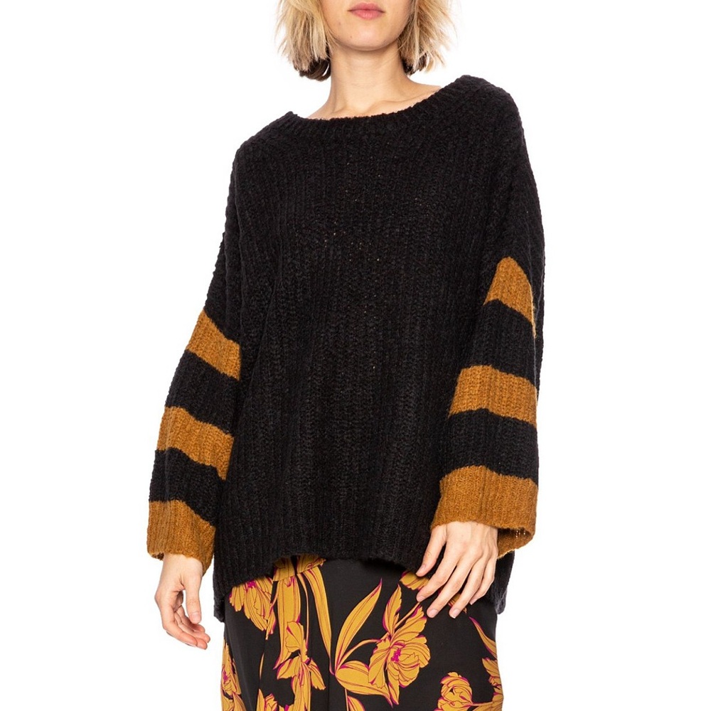 A.L.C. Lorenzo Black/Medallion Stripe Knit Sweater